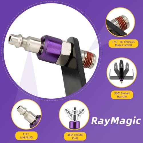 RayMagic Steel Pneumatic Tool Rafter Hook Hanger, Lightweight, Durable,Reusable Metal Organaizer Adjustable Easy Install Hooks with 1/4" Air Tool Swivel Fitting, for Air Nailer, 1-Piece, Purple - style: Industrial