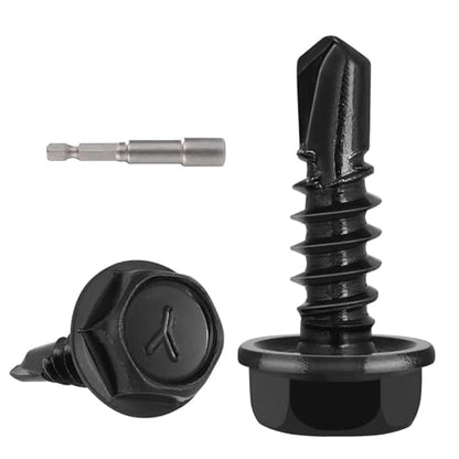 VGBUY 180Pcs #8 x 3/4" Self Drilling Screws for Metal,410 Stainless Steel Black Zinc Plated,Self Tapping Sheet Metal Screws,Hex Washer Head - color: Black Hex Washer Head, size: #8 x 3/4 inch