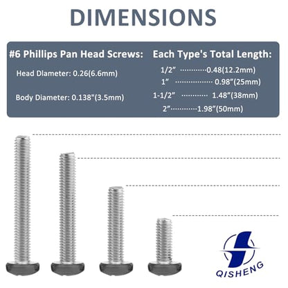 QISHENG 100 PCS Black Head #6-32X1 Stainless Steel Phillips Pan Head Machine Screws,DIY,Repair,Install Furniture and Electrical Appliances Screws,Stainless Steel 18-8 A2(304) Screw - color: Black, size: #6-32X1"