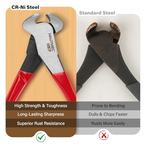 HAUTMEC 7 Inch Nail Puller Pliers Tool, CR-Ni Steel End Cutting Pliers with Non-Slip Grip, Nail Remover Tool with Polished Finish, End Cutting Nippers Tool for Pulling Nails and Wires HT0158-CP - color: 7" Nail Puller Pliers