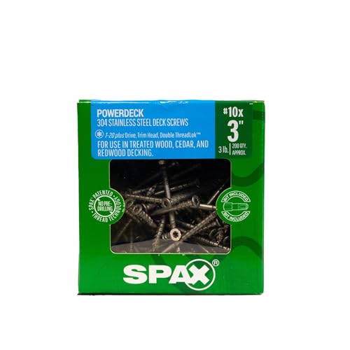 #10 x 3 SPAX Stainless Steel Wood Screws Exterior (200 pcs) 3 lbs Star Torx Drive Corrosion & Rust Resistant PowerDeck Heavy Duty Outdoor Wood Fence Deck & Marine Closeout Deal - size: 3"
