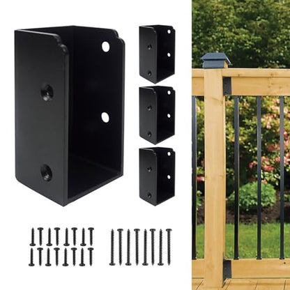 4Pcs U-Shaped Black Powder Coated Galvanized Steel Deck Railing Brackets, Connectors for 2x4 Wood Posts, Includes Hardware - size: Parallel