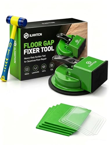 Floor Gap Fixer Tool Repair Kit, Heavy Duty Suction Cup Lifter for Laminate, LVP & Floating Wood Floors, Hardwood Plank Closer Joint Puller with Rubber Mallet & 5 Reusable Sticky Pads (Green) - color: Green