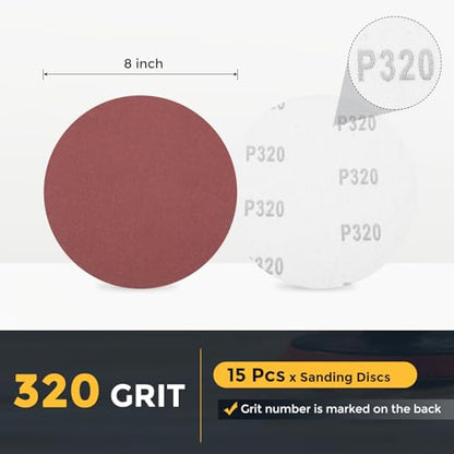 HARFINGTON 15 Pcs 8 Inch Sanding Discs 320 Grit Red Aluminum Oxide - size: 8 Inch(320 Grit)