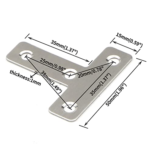 20Pack 4 Holes Angle Plate Corner Brace Flat T Bracket, 50mm x 50mm - style: T Shape