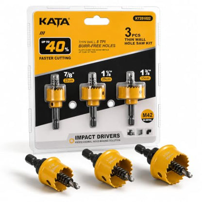 KATA 3-Piece M42 Thin Wall Hole Saw Kit Hole Saw Set for Impact Drivers - color: 22-29-35mm hole saw