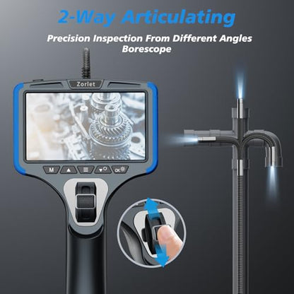 Two-Way Articulating Borescope Camera with Light, Industrial Endoscope Inspection Camera with 0.25 in Slim Articulated Probe, Waterproof Snake Scope for Mechanics & Engine Inspection - 5FT - color: blue