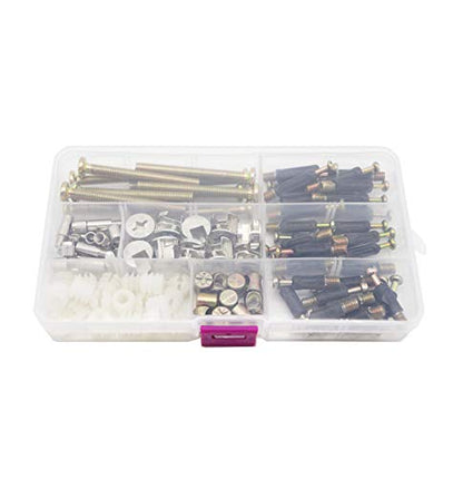 90pcs Crib Screws Furniture Cam Lock Connecting Screws Nuts Assortment Kit,Hex Socket Cap Screws/Cam Fitting/Dowel/Pre-Inserte for Cabinets Cupboards Chairs Boards Headboards