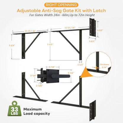 DIYHD Anti Sag Gate Kit with Right-Opening Latch, Black - color: Black Kit + Right Open Latch