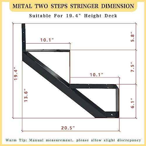 2 Step Metal Stair Step Steel Riser Stringers for 19.4" Height Deck, 2Packs - size: 2 Steps