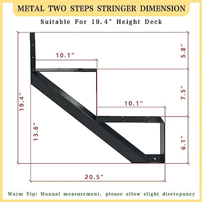 2 Step Metal Stair Step Steel Riser Stringers for 19.4" Height Deck, 2Packs - size: 2 Steps