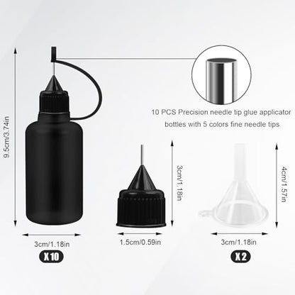 10Pcs 30ml Needle Tip Glue Bottle, 2 Funnel Includes,Black - color: Black