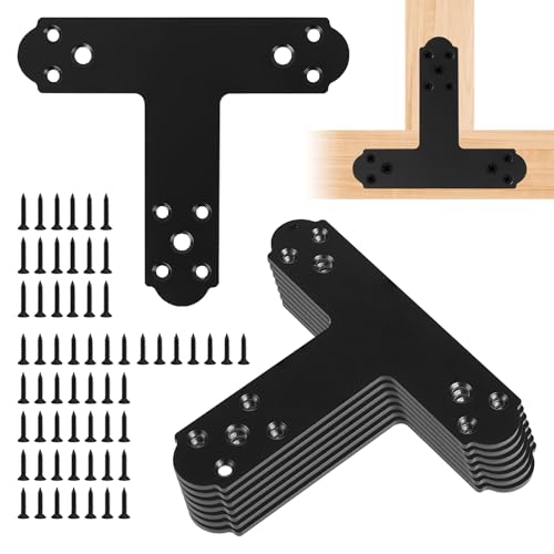 8Pcs T Post Brackets T Tie Mending Plate Thickness 4mm Post to Beam Bracket for Repairing Fixing Connecting Wood, Furniture, Truss Framing