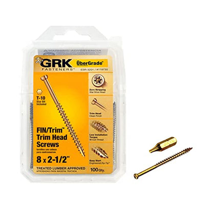 GRK Fasteners #8 x 2-1/2" Finish & Trim Head Screws, 100 PCS - color: Gold, size: #8 x 2-1/2"