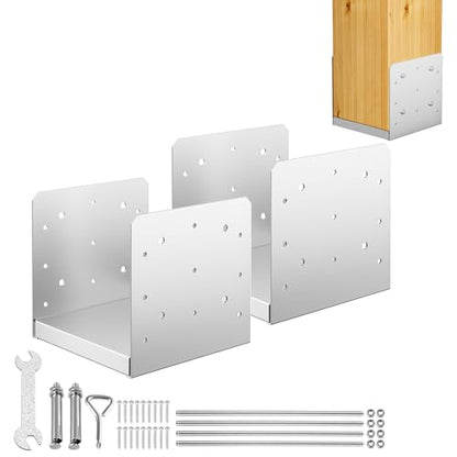 8"x8" Adjustable Post Base, 2Pcs Stainless Steel Post Anchor Bracket - size: 8x8