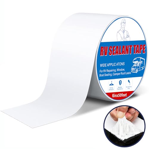 Rv Roof Tape White 6 Inch X 50 Feet, Waterproof Repair Sealant Tape UV-Resistant & Weatherproof Rv Awning Repair Tape for Window, Vent, Boat Sealing, Truck Camper Roof Patch kit Metal Roof Sealant - style: 6in*50ft