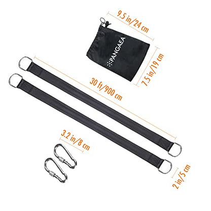 PANGAEA Tree Swing Hanging Straps Kit, 5FT/10FT/20FT/30FT, Heavy Duty Holds Up to 2200LBS Extra Long, with Safer Lock Snap Carabiners & Carry Pouch Bag (30 FT) - size: 30 ft
