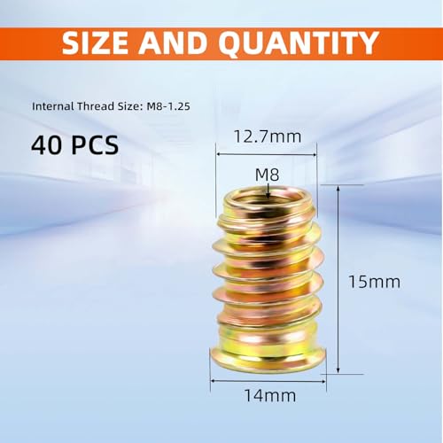 M8 x 15mm Threaded Inserts for Wood, Nut Inserts, Hex Drive, 40 PCS - size: M8 x 15mm