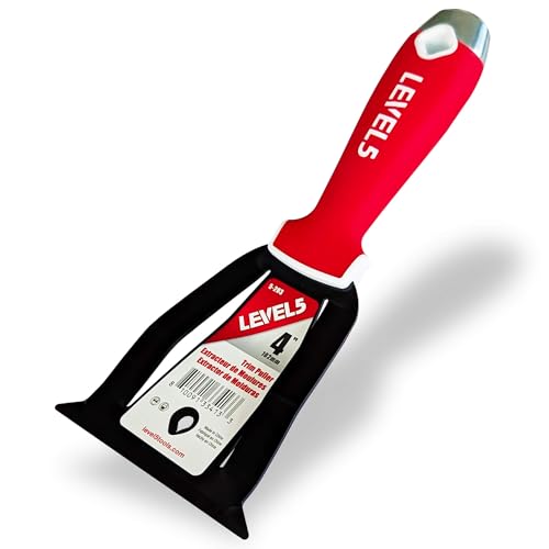 LEVEL5 4” Trim Puller & Multi-Tool | Baseboard and Trim Removal, Caulk Removal, Scraping, Pulling Brad Nails | Metal Hammer End & Soft-Grip Handle | 5-203