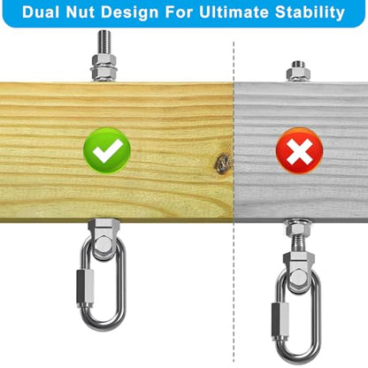 Dolibest Heavy Duty Swing Hanger, 304 Stainless Steel Swing Bolts w/Quick-Connect Carabiner, Swing Hook w/Dual-Screw Locking for Hammock, Yoga Swing, Porch Swing for Wood/Metal Beam-(M10X7'')-1500LB - color: M10X7''-4PCS