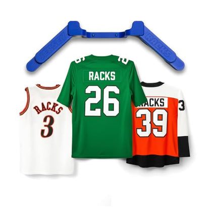 Wall Mount Display | Damage-Free Adjustable Hanger for Jerseys - color: Blue
