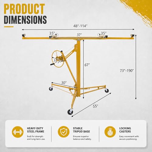 Winado 16 ft Drywall Lift Panel Rolling Hoist Jack Lifter for Sheetrock - color: Yellow, size: 16 ft