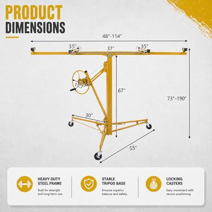 Winado 16 ft Drywall Lift Panel Rolling Hoist Jack Lifter for Sheetrock - color: Yellow, size: 16 ft