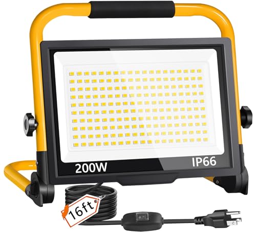24000LM Work Light with 16FT Cord & Switch, IP66 for Construction Job Site - size: 200W-1P