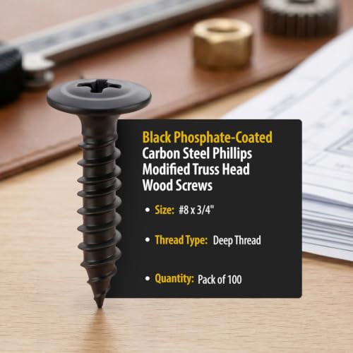 BCP Fasteners #8 x 3/4" Black Modified Truss Head Wood Screws, 100 Pack