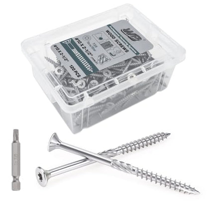 #10x2-1/2 inch Stainless Steel Deck Screws 120 PCS Wood Screws with T25 Bit - size: #10*2-1/2"-120pcs