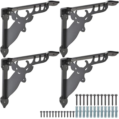 SELEWARE 4 Pack 8" Heavy Duty Shelf Brackets, Deer Decorative L Brackets - size: 8 Inch, style: Deer-4 pack