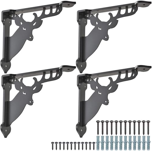 SELEWARE 4 Pack 12" Heavy Duty Shelf Brackets, Deer Decorative L Brackets - size: 12 Inch, style: Deer-4 pack