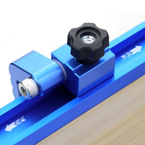 2-Pack T-Track Flip Stop for 3-Inch Woodworking Fence, Precision Blue Aluminum Miter Saw Stop Block for Universal & Double-Cut T-Tracks (23/64"), Adjustable Arm for Precise Repeatable Cutting - style: 2 Pack
