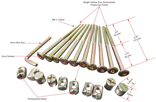 Barrel Nuts & Bolts, Cross Dowel Furniture Fasteners, 10 Sets Tech Team