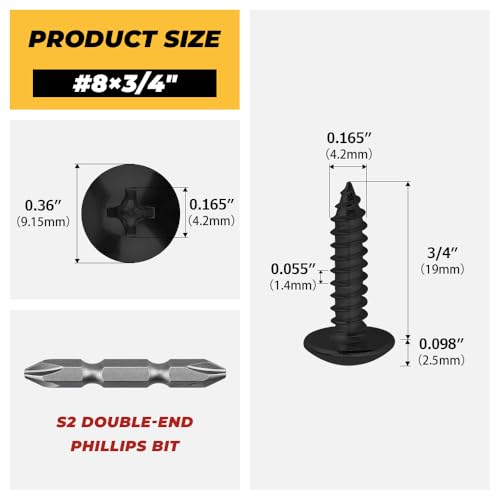 150pk #8 x 3/4" Black Truss Head Self Tapping Screws, 304SS + Bit - size: #8 x 3/4