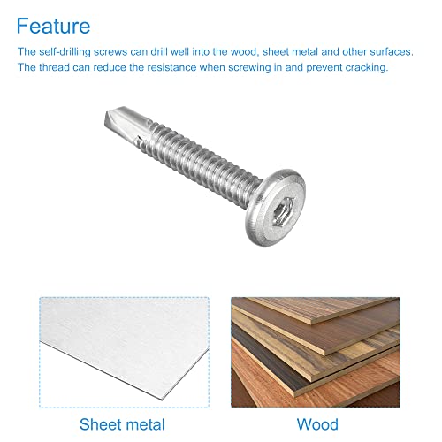 uxcell Hex Socket Self Tapping Screws, #10 x 1-1/4" 410 Stainless Steel Sheet Metal Flat Head Drilling Screw 100pcs, Silver - color: Silver, size: #10 x 1-1/4"