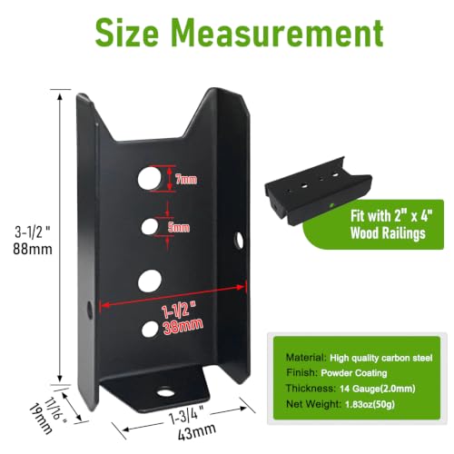 24 Pack 2x4 Deck Railing Brackets, 14-Gauge Black Rail Connectors