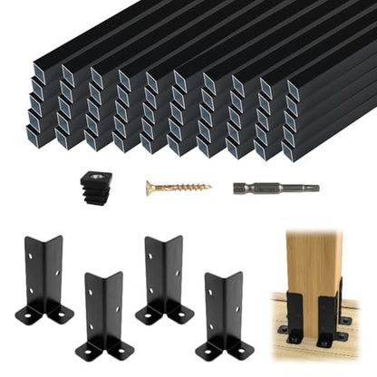 Muzata 4Pack Adjustable Post Base Brackets Deck Post Anchor Fit for Deck Railing Mailbox WT32 Bundle with 50Pack 32" Aluminum Deck Balusters Square Black for Wood and Composite Deck WT26