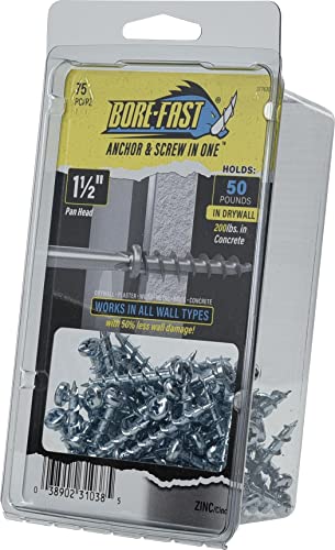 Hillman Borefast Drywall Screw Anchors, 1-1/2in, 75 Pieces, Silver