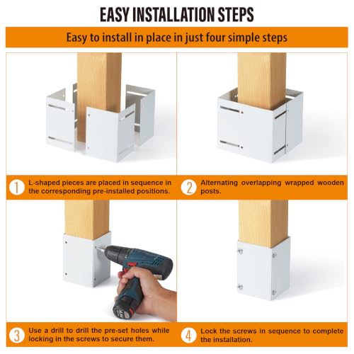 Stainless Steel Adjustable (Range 3.3"-6") Post Protector, Protects Wooden Mailboxes and Fences from Lawnmower and rain Damage (White, 4 Set) - color: White, size: 4 set