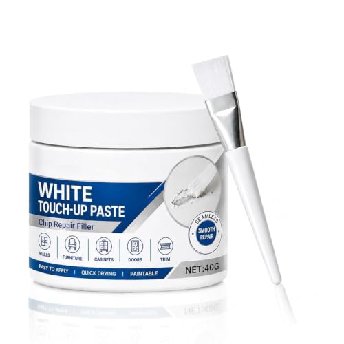 White Furniture Touch-Up Paste with Brush, 1.41 Oz, Wood Filler Wall Repair Cream for Scratches, Fit Tables Cabinets Wooden Floors Walls (1Pcs)