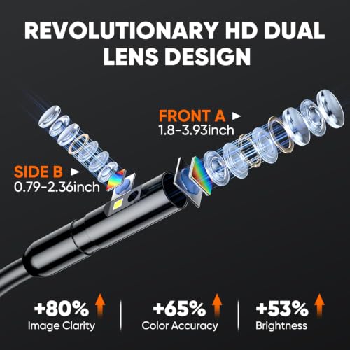 T TAKMLY Endoscope Camera with Light, Dual Lens 4.3'' Inspection Camera, 1080P HD Borescope, IP67 Waterproof Snake Camera for Inspecting Walls, Vents, Automotive Engines, Pipes, 16.4FT - color: Blue