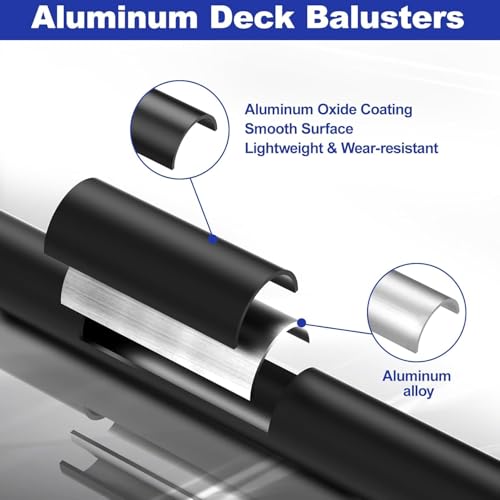 BLIKA 100 Pack 26" Aluminum Deck Balusters with Connectors/Screws, 3/4" OD Hollow Round Aluminum Balusters for Deck Railing, Black Metal Deck Balusters Staircase Spindles - size: Round-26"
