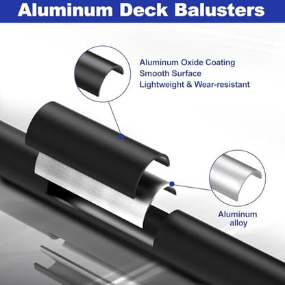 BLIKA 100 Pack 26" Aluminum Deck Balusters with Connectors/Screws, 3/4" OD Hollow Round Aluminum Balusters for Deck Railing, Black Metal Deck Balusters Staircase Spindles - size: Round-26"