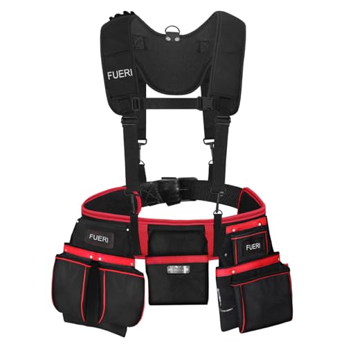 FUERI Cordura Nylon Tool Belt with Suspenders Heavy Duty Tool Pouches for Men Construction Carpenters Electricians Framers Garden Women - style: Tool Belt with Suspenders