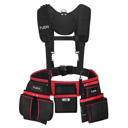 FUERI Cordura Nylon Tool Belt with Suspenders Heavy Duty Tool Pouches for Men Construction Carpenters Electricians Framers Garden Women - style: Tool Belt with Suspenders