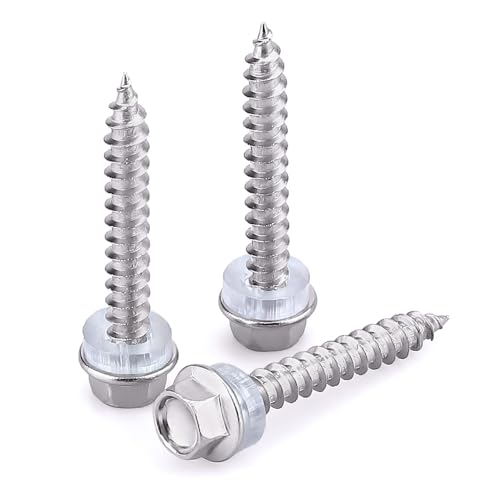 #12 x 2 Hex Head Self Tapping Screws for Wood Fiberboard, 410 Stainless Steel, Hexagon Head Quick Self Tapping Screws, 50 PCS, with Hex BIt - size: #12 x 2"