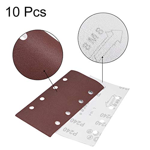 uxcell 240 Grit 1/3 Sanding Sheet Sander Sandpaper Hook and Loop Pads 8 Hole 10pcs - size: 240 Grit