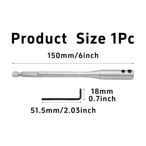 1Pc 1/4" Hex Extension Drill Bit Set, 6" Wood Spade Drill Bit Extender, High-Carbon Steel Extension Shaft with 1 Wrench Keys, for Carpentry, Furniture, Construction Projects - size: 6inch