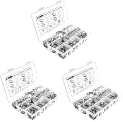 LOKMAN Stainless Steel Hose Clamp Assortment Kit- 60 Pieces, Adjustable 1/4''- 1-1/2'' (6-38mm) Worm Gear Metal Fuel Line Clamp for Plumbing, Automotive And Mechanical Applications (Pack of 3) - size: Assortment Kit 1 (Pack of 3)